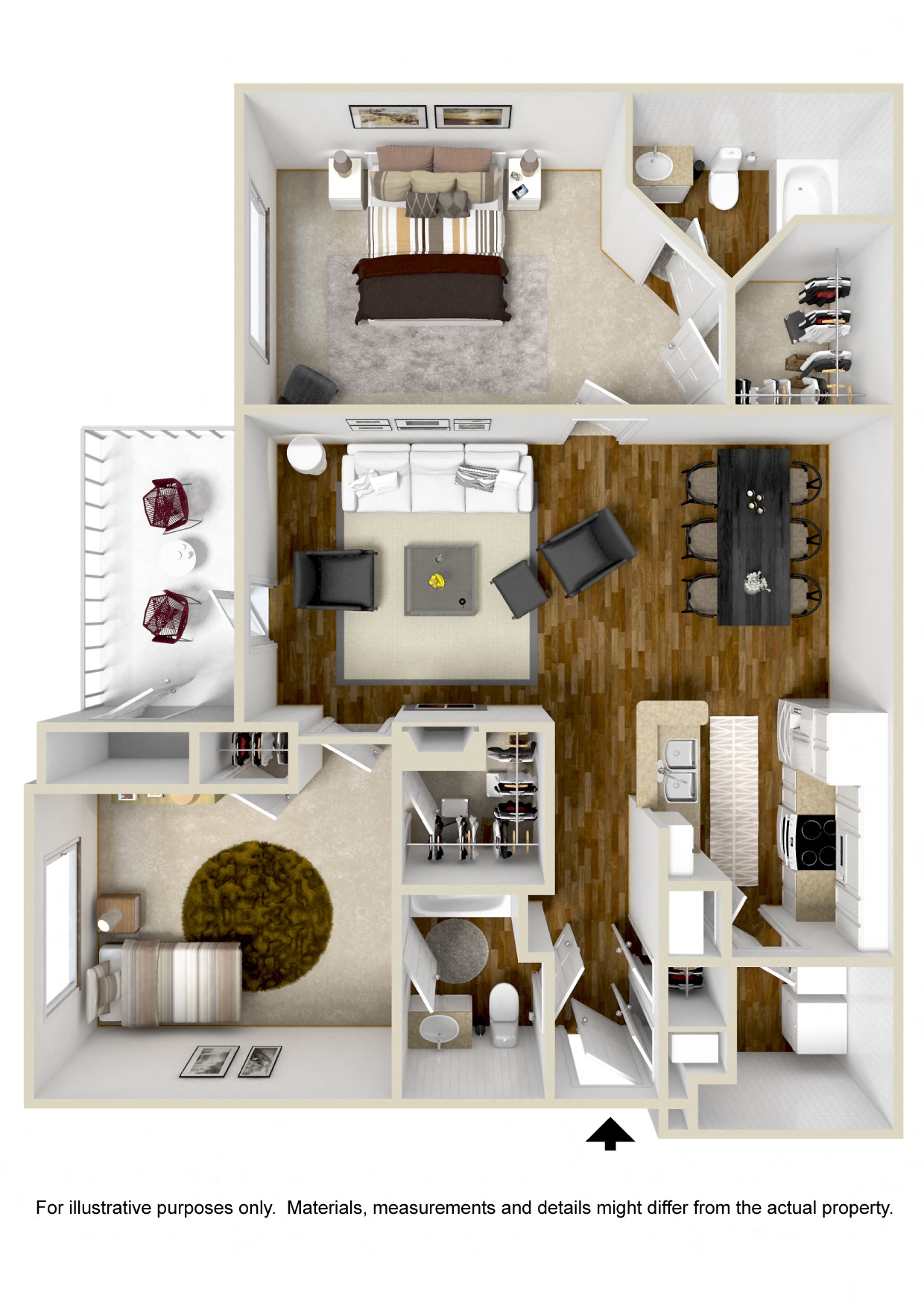 Floor plan for 2 beds, 2 baths, 1240 sqft